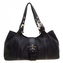 Pre Owned Fendi Black Zucchino Canvas Satchel