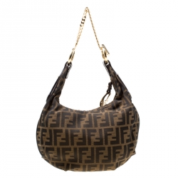Pre Owned Fendi Tobacco Zucca Canvas Chef Chain Hobo
