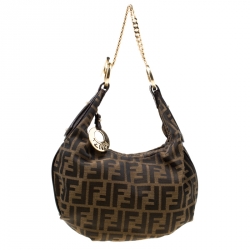 Pre Owned Fendi Tobacco Zucca Canvas Chef Chain Hobo