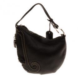 Pre Owned Fendi Limited Edition Black Leather Small Wave Hobo