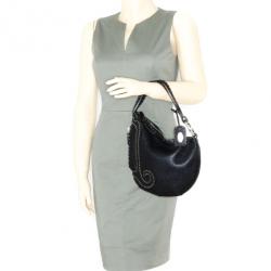 Pre Owned Fendi Limited Edition Black Leather Small Wave Hobo