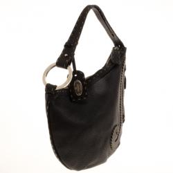 Pre Owned Fendi Limited Edition Black Leather Small Wave Hobo