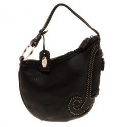 Pre Owned Fendi Limited Edition Black Leather Small Wave Hobo