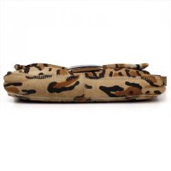 Fendi Brown Leopard Print Pony Hair Baguette Shoulder Bag