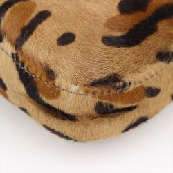 Fendi Brown Leopard Print Pony Hair Baguette Shoulder Bag