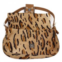 Fendi Brown Leopard Print Pony Hair Baguette Shoulder Bag