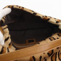Fendi Brown Leopard Print Pony Hair Baguette Shoulder Bag