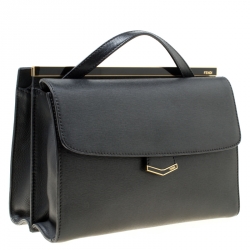 Pre Owned Fendi Black Textured Leather Small Demi Jour Top Handle Bag