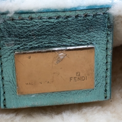 Pre Owned Fendi Metallic Green Leather and Fur Lining Mini Mama Baguette Shoulder Bag