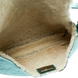 Pre Owned Fendi Metallic Green Leather and Fur Lining Mini Mama Baguette Shoulder Bag