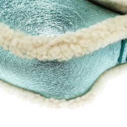 Pre Owned Fendi Metallic Green Leather and Fur Lining Mini Mama Baguette Shoulder Bag