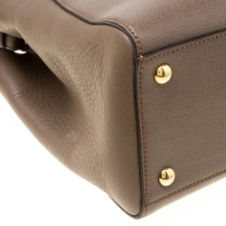 Pre Owned Fendi Dark Beige Saffiano Leather Small 2Jours Tote