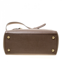 Pre Owned Fendi Dark Beige Saffiano Leather Small 2Jours Tote