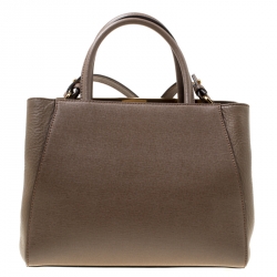 Pre Owned Fendi Dark Beige Saffiano Leather Small 2Jours Tote