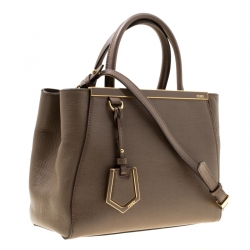 Pre Owned Fendi Dark Beige Saffiano Leather Small 2Jours Tote