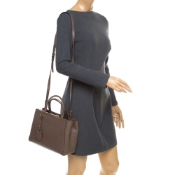 Pre Owned Fendi Dark Beige Saffiano Leather Small 2Jours Tote