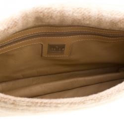 Pre Owned Fendi Beige Zucca Wool/Leather Baguette Shoulder Bag