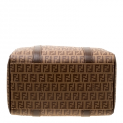 Pre Owned Fendi Brown Zucchino Coated Canvas Small Forever Bauletto Boston Bag