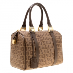 Pre Owned Fendi Brown Zucchino Coated Canvas Small Forever Bauletto Boston Bag