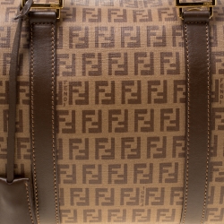 Pre Owned Fendi Brown Zucchino Coated Canvas Small Forever Bauletto Boston Bag