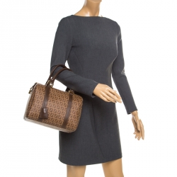 Pre Owned Fendi Brown Zucchino Coated Canvas Small Forever Bauletto Boston Bag