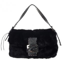 Fendi Black Mink Fur Baguette Bag