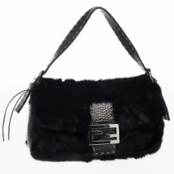 Fendi Black Mink Fur Baguette Bag