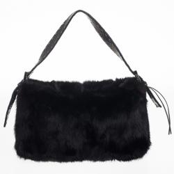 Fendi Black Mink Fur Baguette Bag