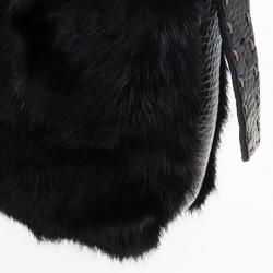 Fendi Black Mink Fur Baguette Bag