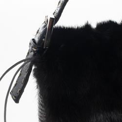 Fendi Black Mink Fur Baguette Bag
