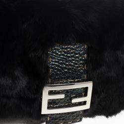 Fendi Black Mink Fur Baguette Bag