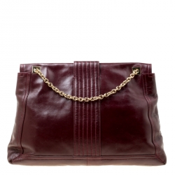 Fendi Burgundy Leather Maxi Baguette Flap Shoulder Bag
