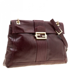 Fendi Burgundy Leather Maxi Baguette Flap Shoulder Bag