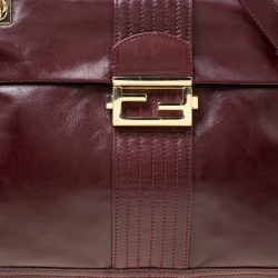 Fendi Burgundy Leather Maxi Baguette Flap Shoulder Bag