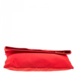 Pre Owned Fendi Red Zucca Fabric Fold Over Clutch