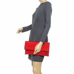 Pre Owned Fendi Red Zucca Fabric Fold Over Clutch
