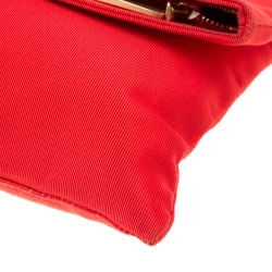 Pre Owned Fendi Red Zucca Fabric Fold Over Clutch