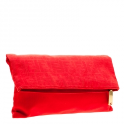 Pre Owned Fendi Red Zucca Fabric Fold Over Clutch