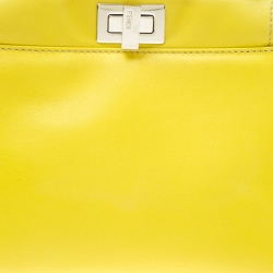 Pre Owned Fendi Yellow Leather Mini Peekaboo Top Handle Bag