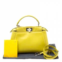 Pre Owned Fendi Yellow Leather Mini Peekaboo Top Handle Bag