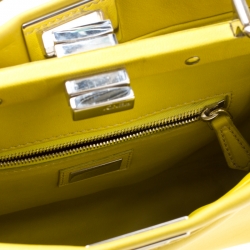 Pre Owned Fendi Yellow Leather Mini Peekaboo Top Handle Bag