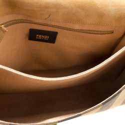 Pre Owned Fendi Tobacco Pequin Canvas Large Claudia Shoulder Bag
