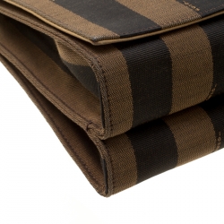 Pre Owned Fendi Tobacco Pequin Canvas Large Claudia Shoulder Bag