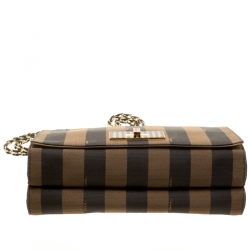 Pre Owned Fendi Tobacco Pequin Canvas Large Claudia Shoulder Bag