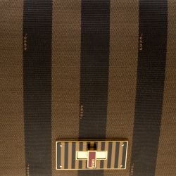 Pre Owned Fendi Tobacco Pequin Canvas Large Claudia Shoulder Bag