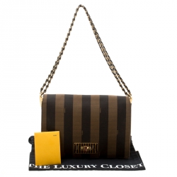 Pre Owned Fendi Tobacco Pequin Canvas Large Claudia Shoulder Bag