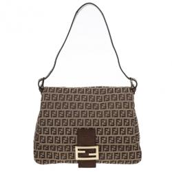 Pre Owned Fendi Brown Zucca Big Mamma Flap Bag