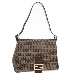 Pre Owned Fendi Brown Zucca Big Mamma Flap Bag
