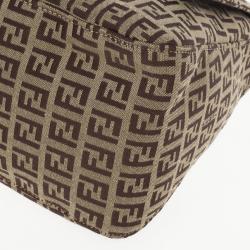 Pre Owned Fendi Brown Zucca Big Mamma Flap Bag