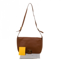Pre Owned Fendi Brown Leather Messenger Bag